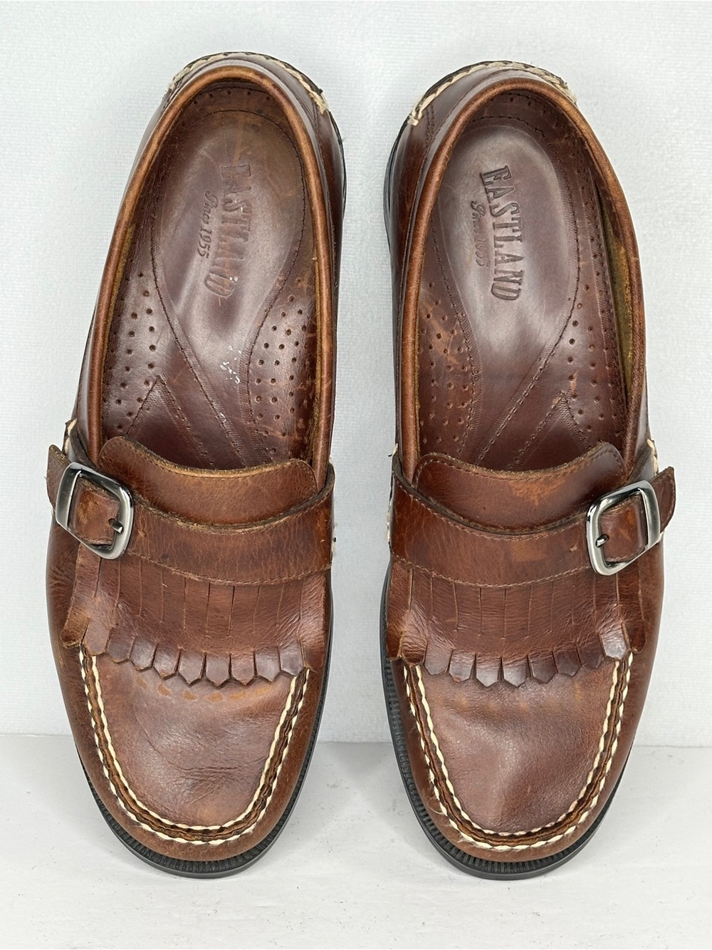 Eastland Brown Leather Kiltie Buckle Loafers Academia Sz 9.5